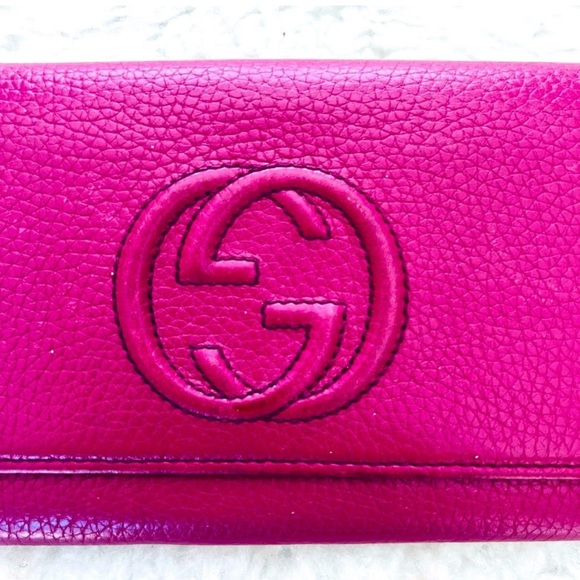 Gucci GG Logo Hot Pink Grain Leather Flap Long Wallet - Picture 5 of 16